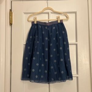 Blue and White Polka Dot Silk Midi Skirt